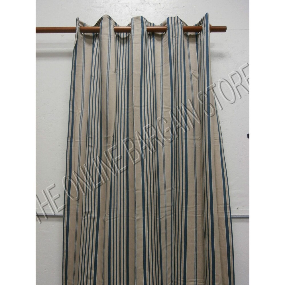 Ballard Designs Grommet Linen Lined Drapes Panels Curtains Blue Stripe 54x96